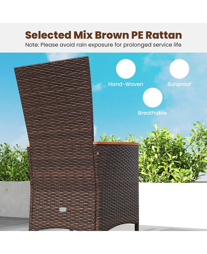 Gymax Patio Rattan Chairs 2 Pcs w/High Backrest and Acacia Wood Armrests Cushion