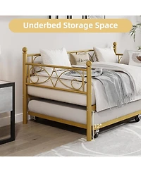gaomon Twin Daybed with Trundle Space-Saving Gold Metal Frame Storage Clearance Heavy Duty Slats Elegant Design