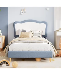 gaomon Full Upholstered Velvet Platform Bed with Two Tone Scalloped Headboard and Solid Wood Slats