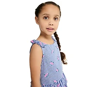 Kids Headquarters Girls' 2T-6X Floral Plaid Ruffle-Trim Top and Pants, 2-Piece Set