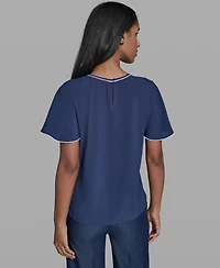 Karl Lagerfeld Paris Women's Crew Neck Short-Sleeve Top