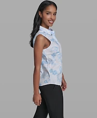 Karl Lagerfeld Paris Women's Collared Sleeveless Blouse