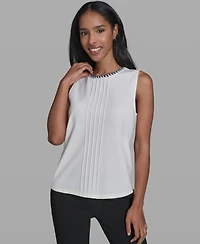 Karl Lagerfeld Paris Women's Crew Neck Sleeveless Blouse