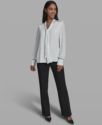 Karl Lagerfeld Paris Women's V-Neck Long-Sleeve Top