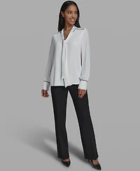 Karl Lagerfeld Paris Women's V-Neck Long-Sleeve Top