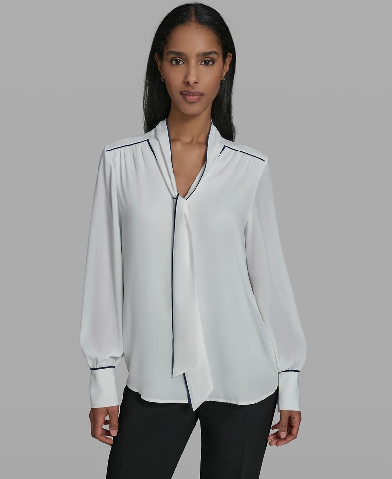 Karl Lagerfeld Paris Women's V-Neck Long-Sleeve Top