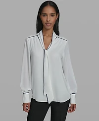 Karl Lagerfeld Paris Women's V-Neck Long-Sleeve Top