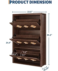 Gaomon Shoe Cabinet with 3 Flip Drawers, Slim Hidden Wood Shoe Cabinet with Adjustable Shelves, Flower Pattern, Diamond Handle, Narrow Organizer