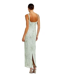 Mac Duggal Women's Beaded Mesh Scoop Neck Fitted Gown With Bows