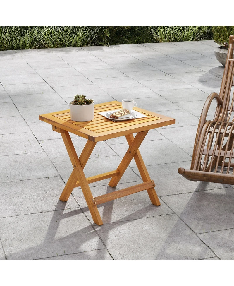 Gymax Outdoor Folding Side Table Acacia Wood End Table Square Patio Bistro Table