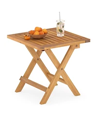 Gymax Outdoor Folding Side Table Acacia Wood End Table Square Patio Bistro Table