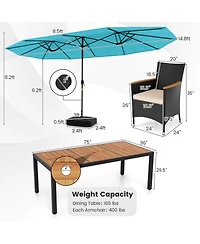 Gymax 11 Pcs Patio Dining Set w/ 15ft Double-Sided Patio Umbrella (Base Included)