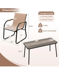 Gymax 5 Pcs Patio Dining Set w/ Wood-like Armrests & Metal Frame for Garden Yard