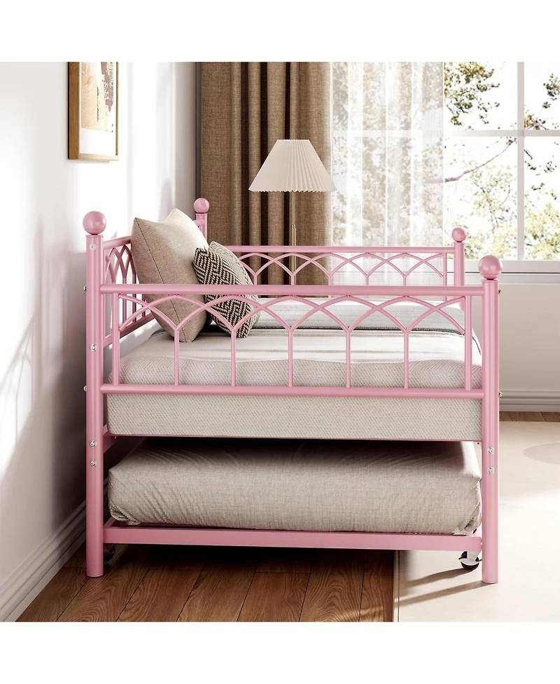 gaomon Twin Size Daybed, Sofa Bed Frame with Metal Steel Slat Support, Heavy Duty Metal Bed Frame, Space Saving, Easy Assembly, for Small Spaces