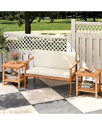 Gymax 2PCS 2-Tier Patio Acacia Wood Side Table w/ Slatted Tabletop Storage Shelf