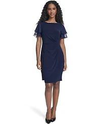 Jessica Howard Petite Flutter-Sleeve Tuck Faux Wrap Sheath Dress