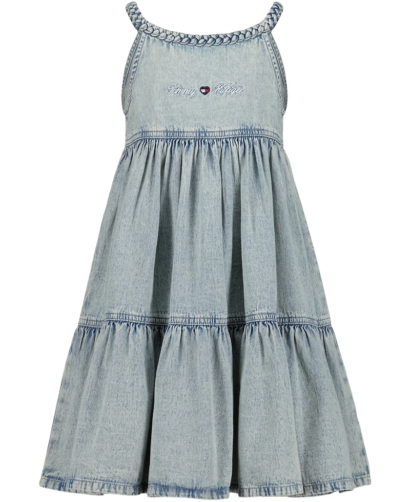 Tommy Hilfiger Girls' 7-16 Rope Trim Scoop Neck Denim Dress