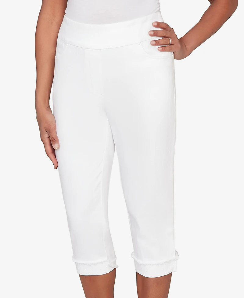 Alfred Dunner Petite Port Side Imitation Pearl Denim Capri Jeans