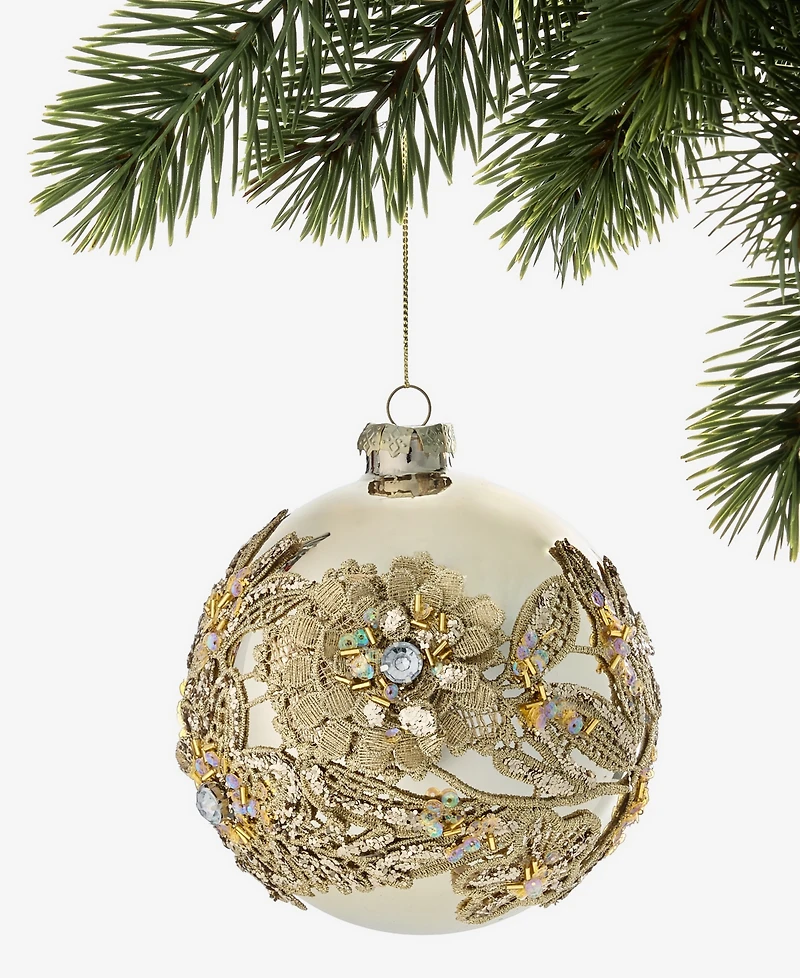 Holiday Lane Gilded Glamour Floral Pattern Ball Ornament, Macy's Exclusive