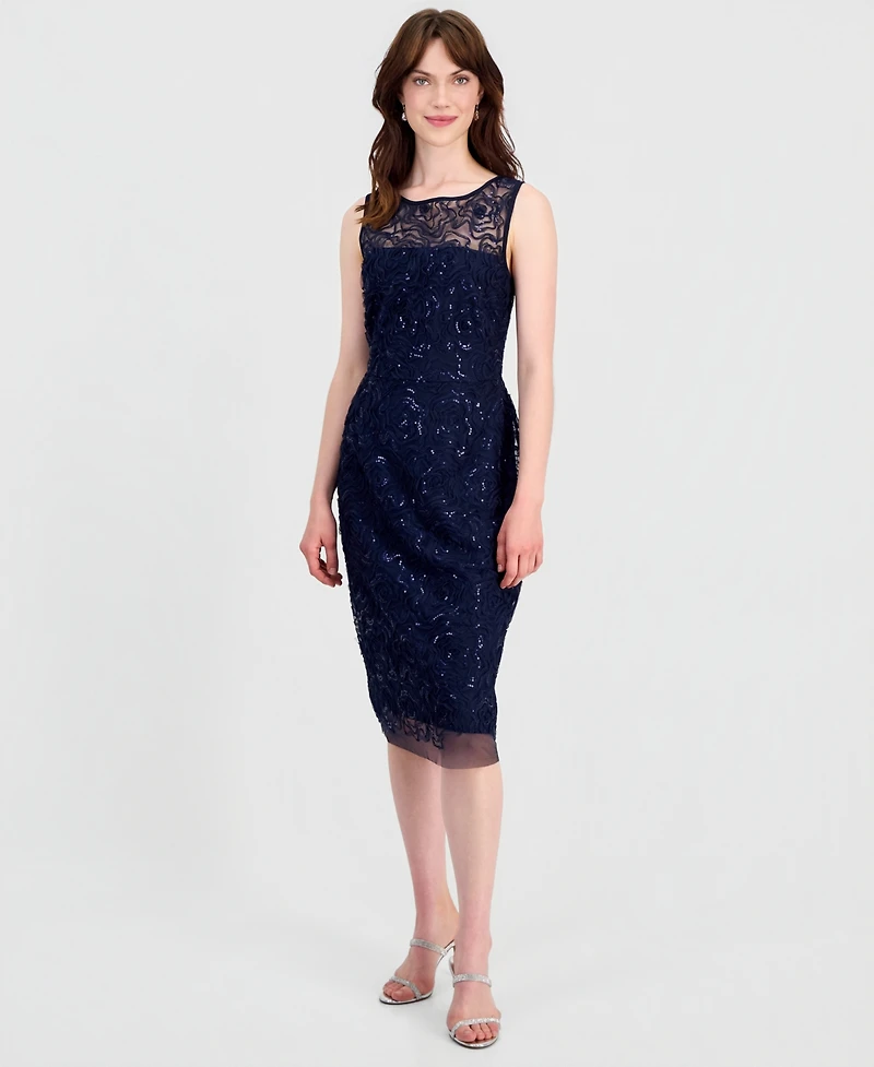 Connected Women's Illusion Sequin-Embellsihed Cocktail Dress