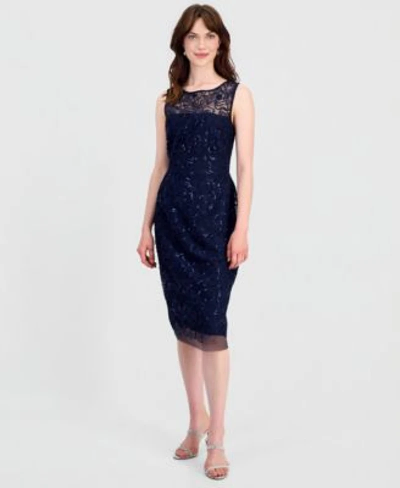 Connected Womens Illusion Sequin Embellsihed Cocktail Dress