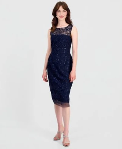 Connected Womens Illusion Sequin Embellsihed Cocktail Dress