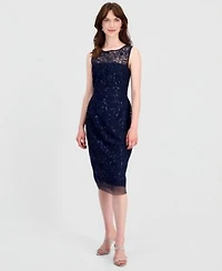 Connected Womens Illusion Sequin Embellsihed Cocktail Dress