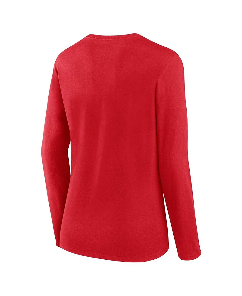 Fanatics Women's 2-Piece Red Washington Nationals Run The Bases Long Sleeve T-Shirt and Cuffed Knit Hat with Pom Combo Set