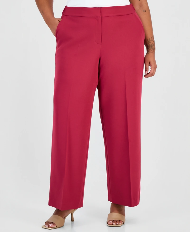Tahari Asl Plus Mid-Rise Fly-Front Wide-Leg Pants