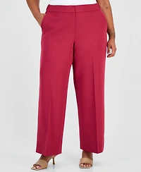 Tahari Asl Plus Mid-Rise Fly-Front Wide-Leg Pants