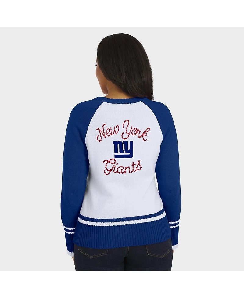 Wear by Erin Andrews Women's White/Royal New York Giants Color Block Raglan Sweater