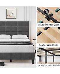 Gaomon Upholstered Twin Bed Frame with Adjustable Headboard, Linen Upholstered Platform Bed, No Box Spring Needed, 700Lbs Strong Metal Support