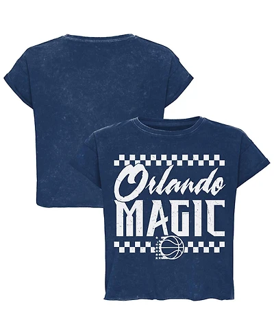 Sportiqe Men's and Women's Blue Orlando Magic Rock Roll Collection Gwen Premium Mineral Wash Cropped T-Shirt
