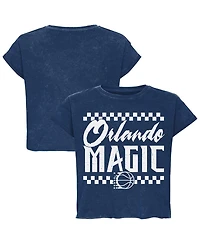 Sportiqe Men's and Women's Blue Orlando Magic Rock Roll Collection Gwen Premium Mineral Wash Cropped T-Shirt
