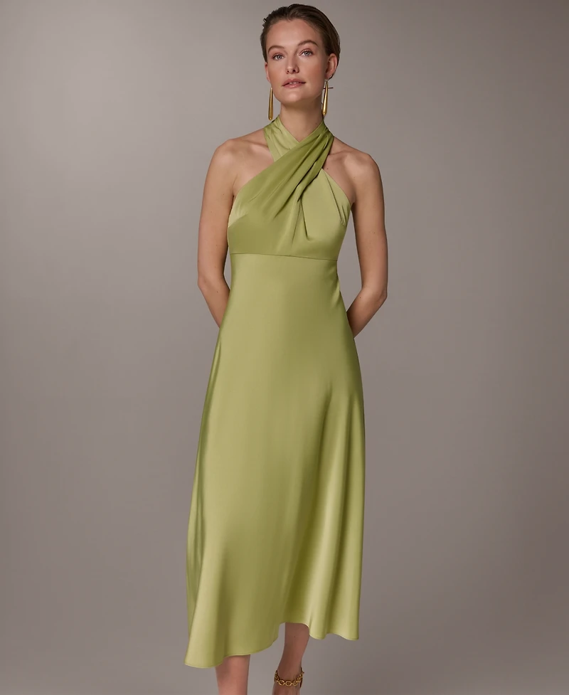 Donna Karan New York Women's Halter Neck Midi Dress with Empire Line