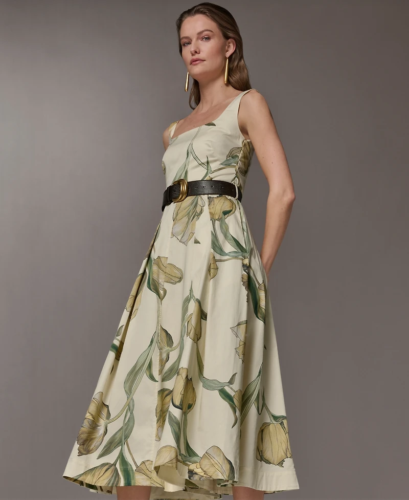 Donna Karan New York Women's Floral Sleeveless Midi A-Line Dress
