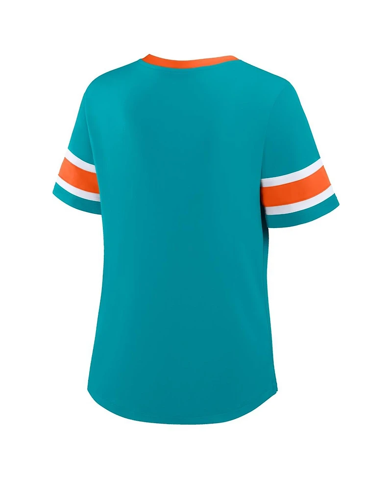 Fanatics Women's Aqua Miami Dolphins Redzone Draw Play Athena Lace-Up T-Shirt