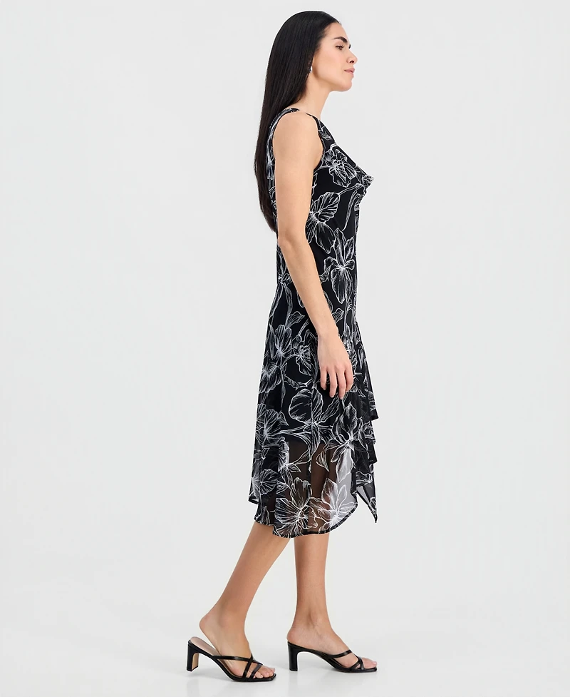 Connected Petite Handkerchief-Hem Midi Dress
