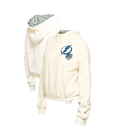 New Era Women's Cream Tampa Bay Lightning Glam Game Quarter-Zip Cropped Floral Hoodie Pullover