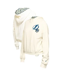 New Era Women's Cream Tampa Bay Lightning Glam Game Quarter-Zip Cropped Floral Hoodie Pullover