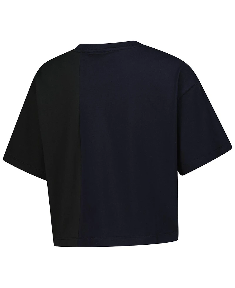 New Era Women's Black New York Yankees Color blocked Boxy Cropped T-Shirt