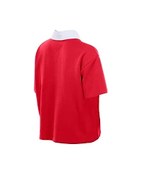 New Era Women's Scarlet San Francisco 49ers Throwback Boxy Cropped Polo Shirt