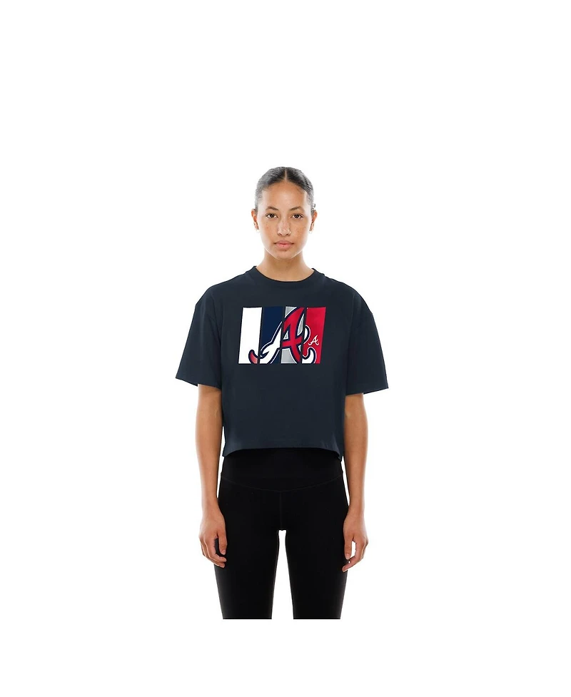 New Era Women's Navy Atlanta Braves Boxy Foil Logo T-Shirt