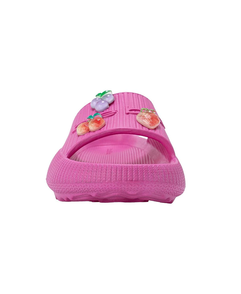 Bebe Girls' Eva Slide – Lightweight and Comfy Sandals with Fruit Charms