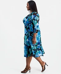 Connected Plus Printed Faux-Wrap Midi Dress