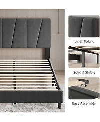 gaomon Queen Size Bed Frame with Adjustable Headboard, Linen Upholstered Platform Bed Frame with Strong Wooden Slats, Noise Free, No Box Spring Needed