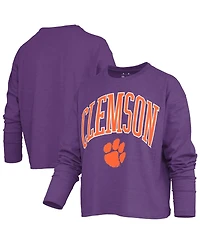 Pressbox Women's Purple Clemson Tigers Motley Boxy Waist-Length Long Sleeve T-Shirt