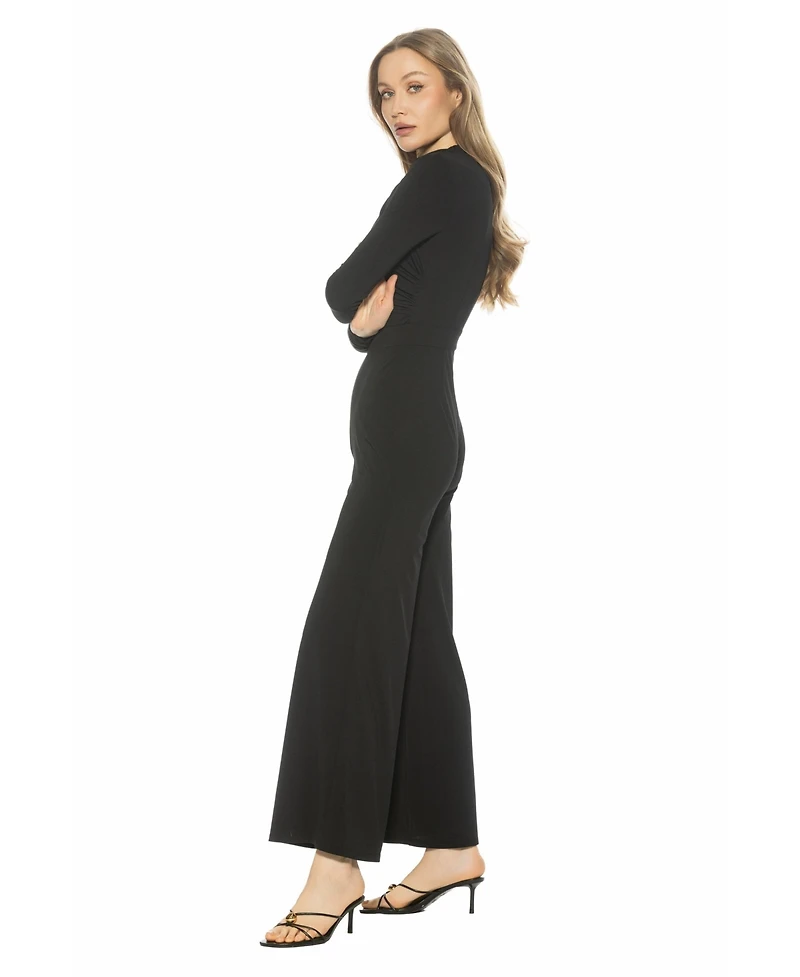 Alexia Admor Women's Yael Long Sleeve Ruched Top Jumpsuit