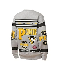 Mitchell & Ness Big Boys and Girls Heather Gray Pittsburgh Penguins Allover Print Fleece Crewneck Sweatshirt