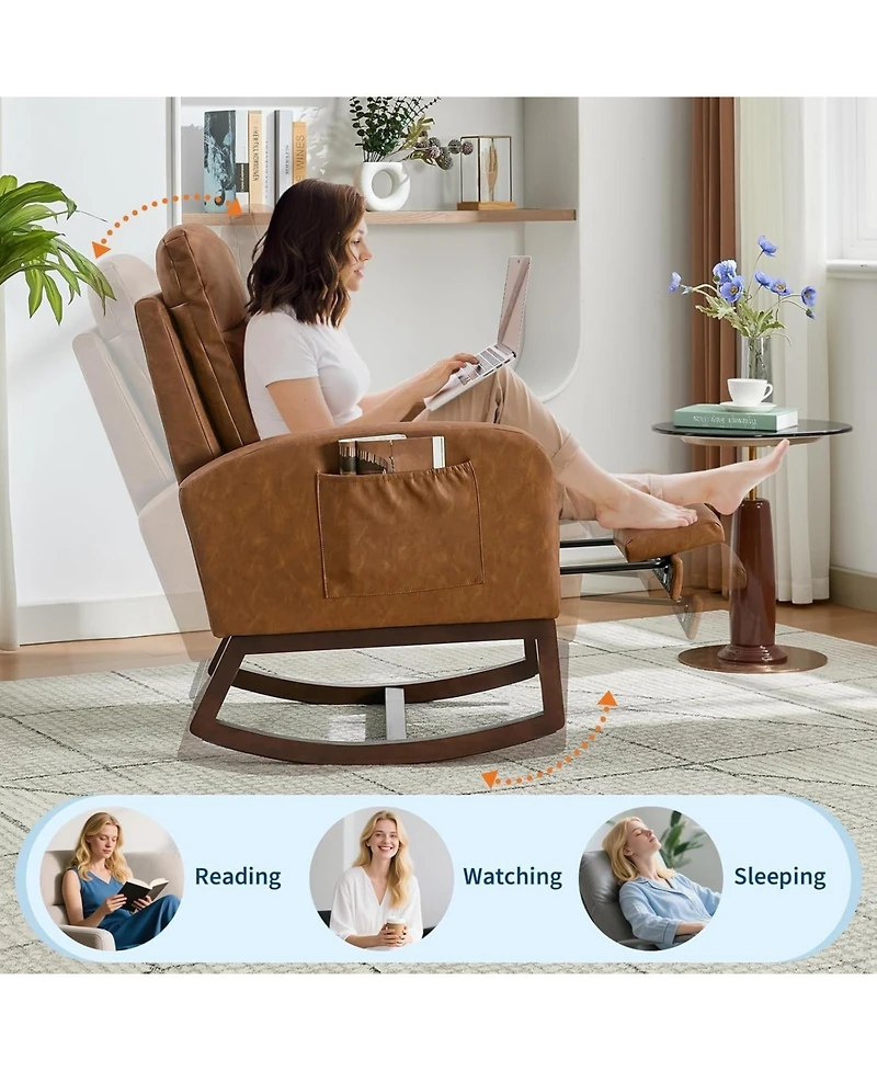 gaomon Nursery Rocking Chair with Footrest, Upholstered Recliner with Wood Legs